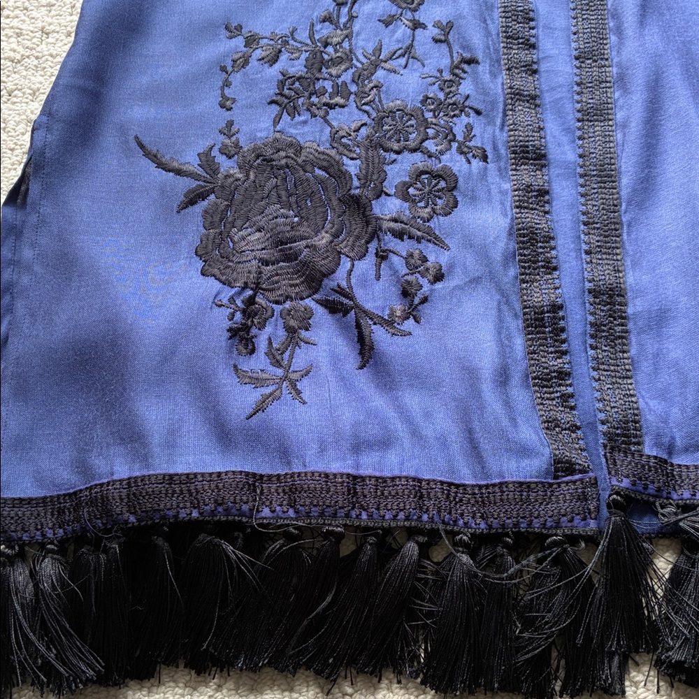 Ethnic by Outfitters Purply Blue 100% Cotton Floral Embroidered Kimono Large - Picture 4 of 14